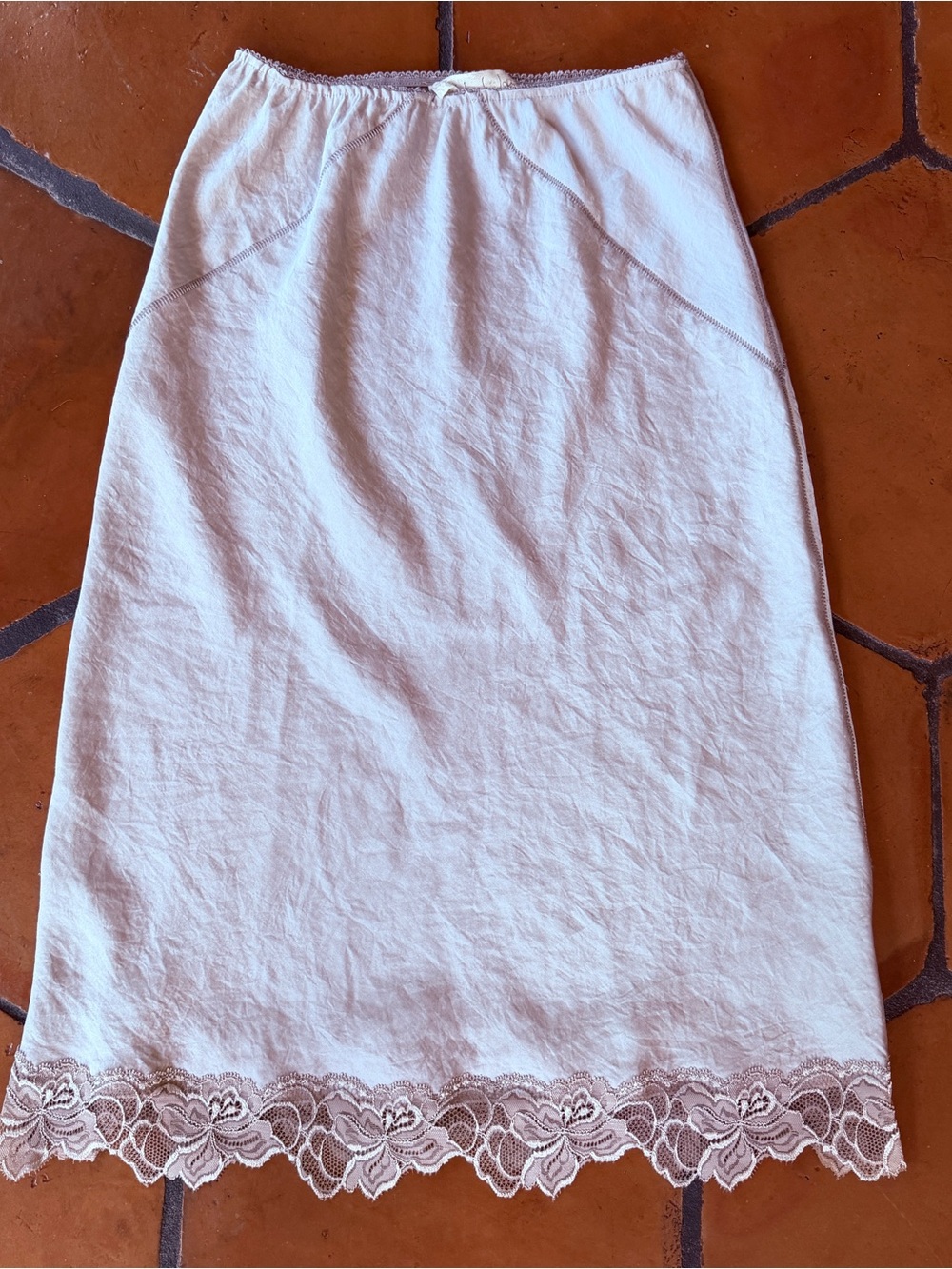 Babakul Champagne Satin Lace Slip Skirt Y2K 2000s Coquette Midi Going Out Sz XS
